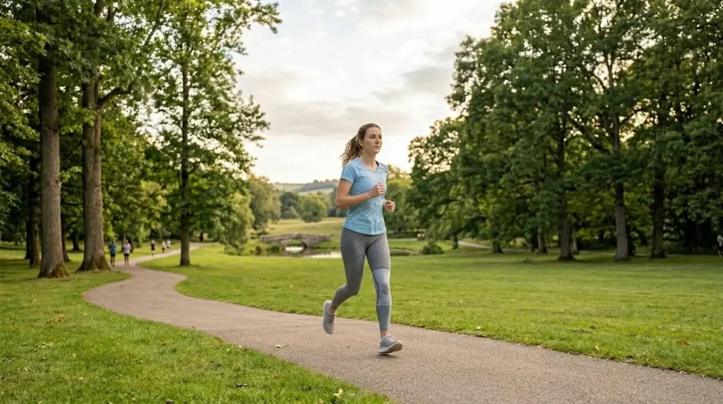 runner in the park with knee support